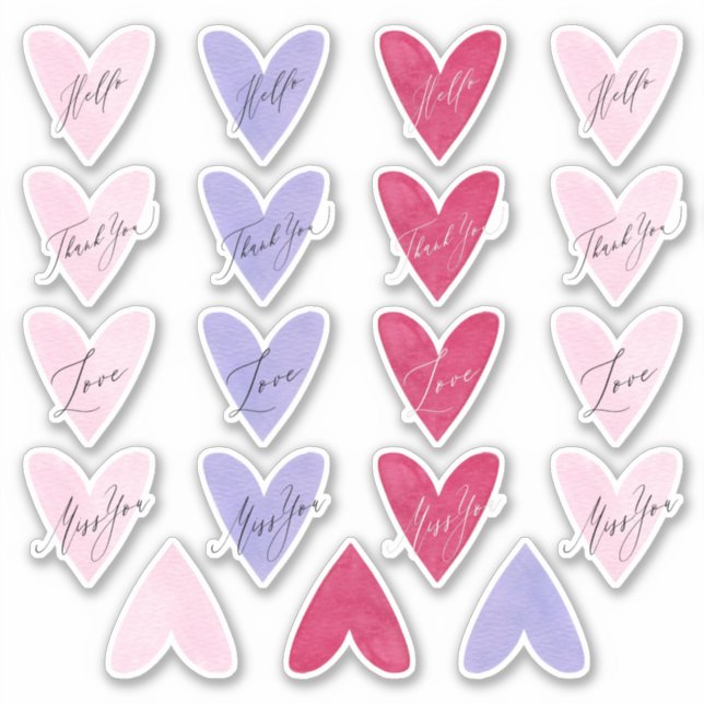 Sticker Pink Purple + Rouge Aquarelle Coeur Enveloppe Phoq (Devant)