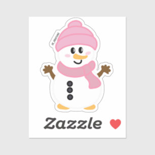 Sticker Pink Winter Snowman