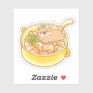 Sticker Piou le chien Shiba dans un bol de soupe Kawaii