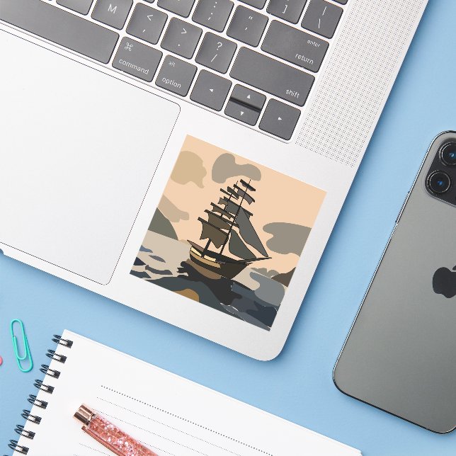 Sticker Pirate Pirate Navire Aventure Pirate (Ordinateur portable avec iPhone)