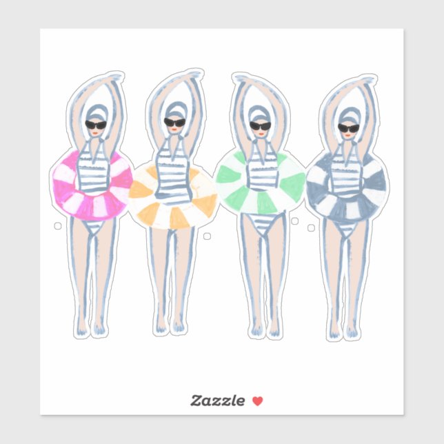 Sticker Piscine Artistique vintage Piscine Anneau (Feuille)