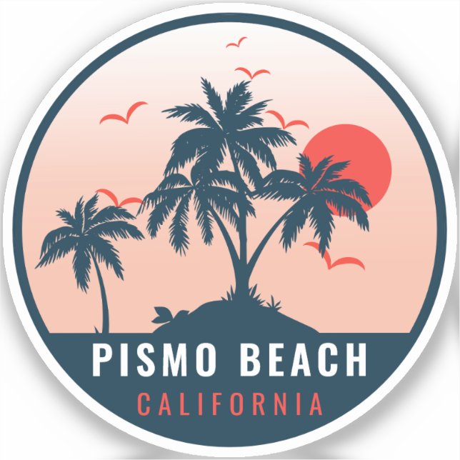 Sticker Pismo Beach California Retro Sunset Souvenirs 60's (Recto)