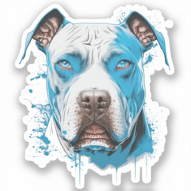 Sticker Pitbull aux yeux bleus | AMOUREUX DES CHIENS (Recto)