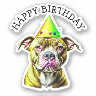 Sticker Pitbull avec Casquette d'anniversaire
