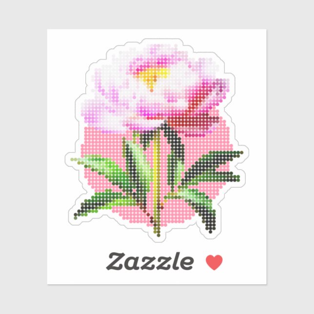 Sticker Pivoine rose point mosaïque fleur (Feuille)