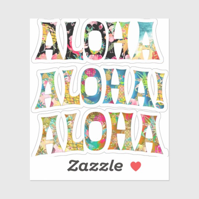 Sticker PixDezines Aloha, Noir, Turquoise et Rouge (Feuille)