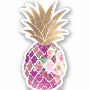 Sticker PixDezines Ananas Aloha Bourgogne, Or Faux