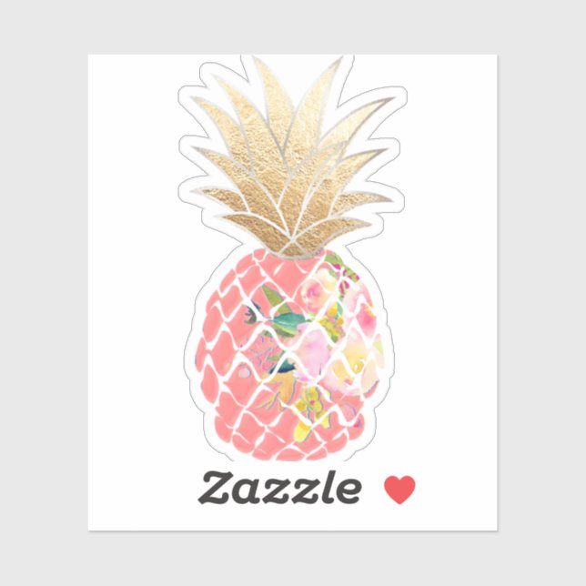 Sticker PixDezines Ananas Aloha framboise, Faux Or (Feuille)