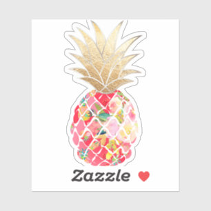 Sticker PixDezines Ananas Aloha framboise, Faux Or