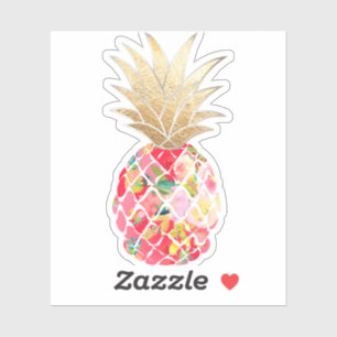 Sticker PixDezines Ananas Aloha framboise, Or Faux