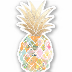 Sticker PixDezines Couronne de faux or bleu Aloha Ananas