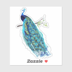 Sticker PixDezines Peacock Vintage Aqua Blue+Gold