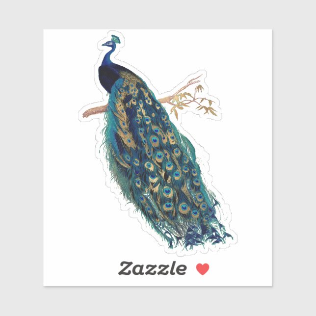 Sticker PixDezines Peacock Vintage Vert Bleu+Or (Feuille)