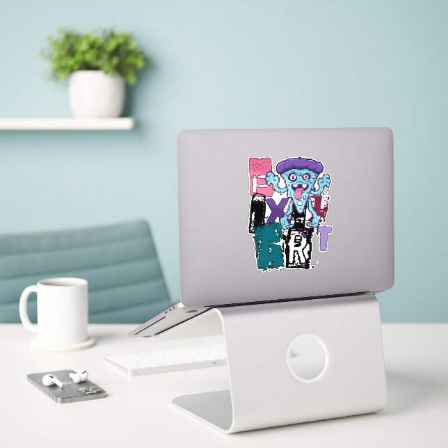 Sticker Pixel art et monstre bleu (Ordinateur portable sur le bureau)