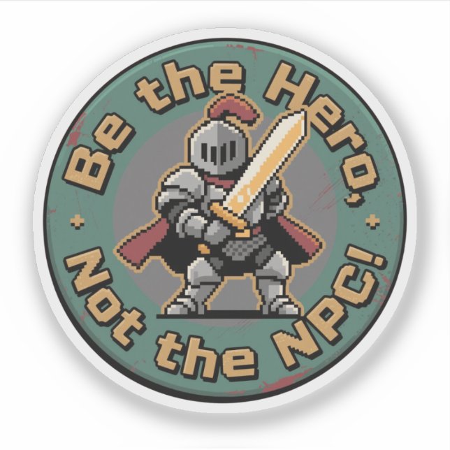 Sticker Pixel Hero debout fier – Badge de motivation de je (Devant)