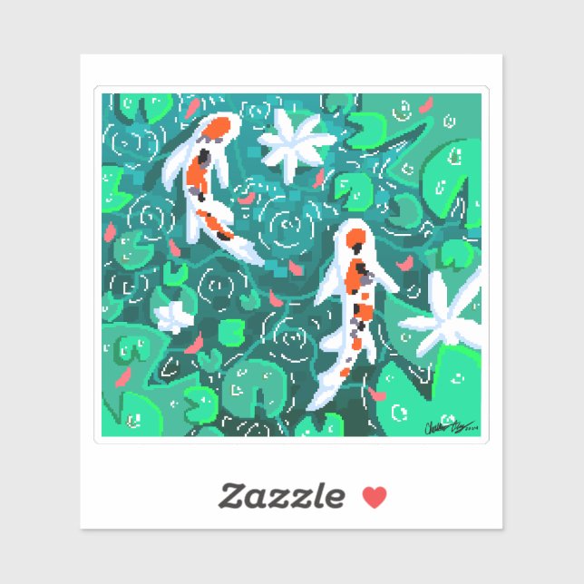 Sticker Pixel koi étang art (Feuille)