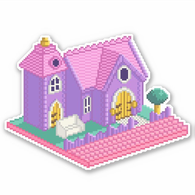 Sticker Pixel rose mignon Art 90s Eglise jouets filles (Devant)