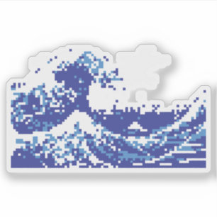 Sticker Pixel Tsunami bleu 8 bits Pixel Art