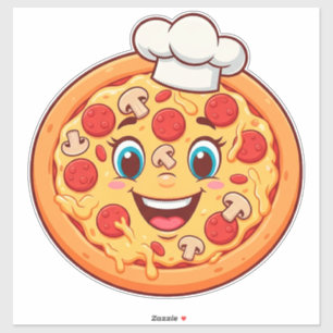 Sticker Pizza Cartoon Heureux Avec Pepperoni