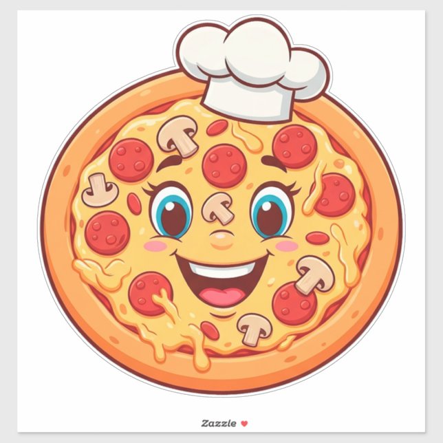 Sticker Pizza Cartoon Heureux Avec Pepperoni (Feuille)