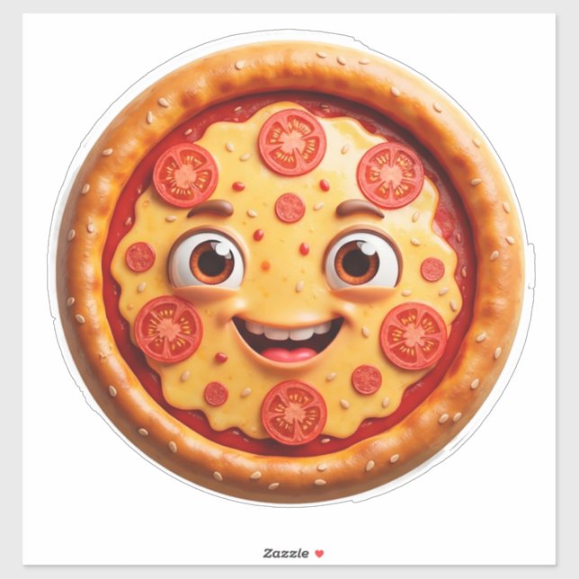 Sticker Pizza Cartoon Heureux Avec Pepperoni (Feuille)