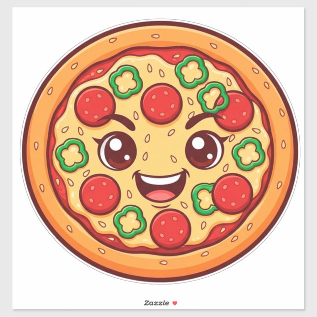 Sticker Pizza Cartoon Heureux Avec Pepperoni (Feuille)