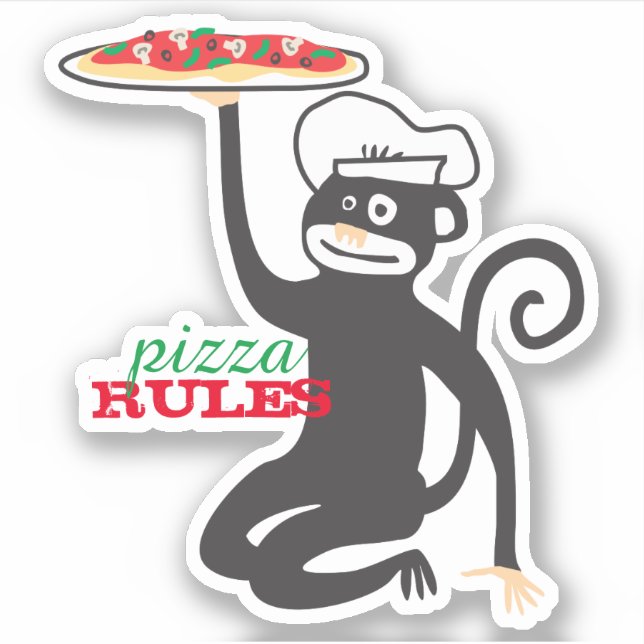 Sticker Pizza chef singe casquette junk nourriture pizza r (Devant)