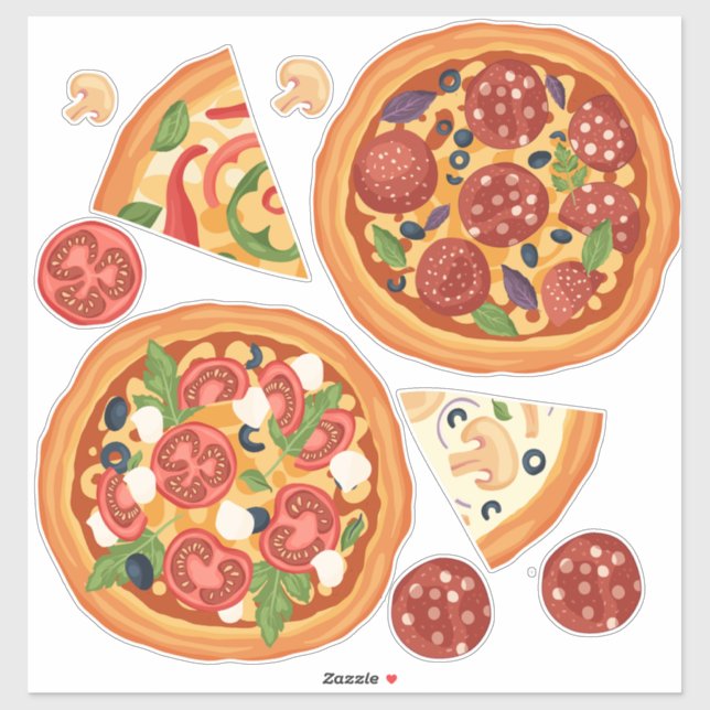 Sticker Pizza Pepperoni moderne Amusants alimentaires (Feuille)