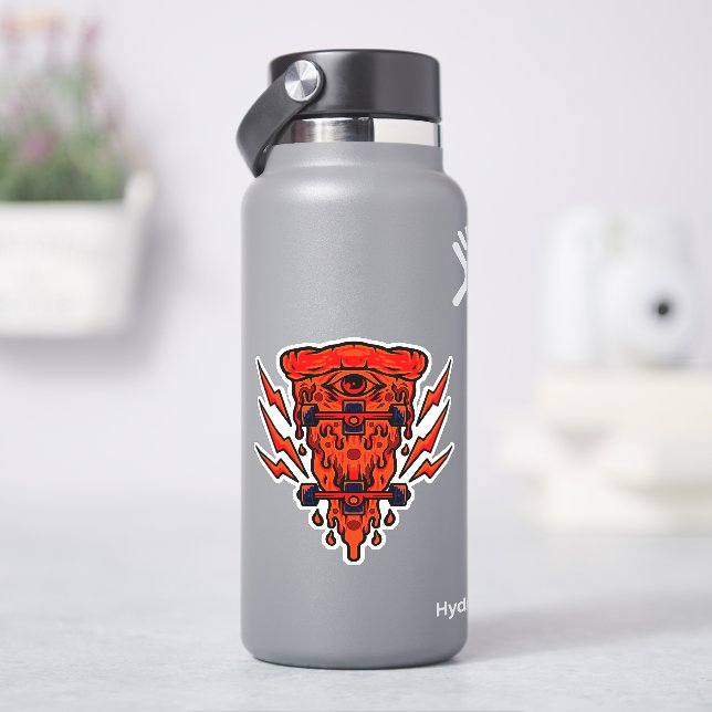Sticker Pizza Retro Skateboard Orange 4" Kiss Cut Vinyl (HydroFlask)