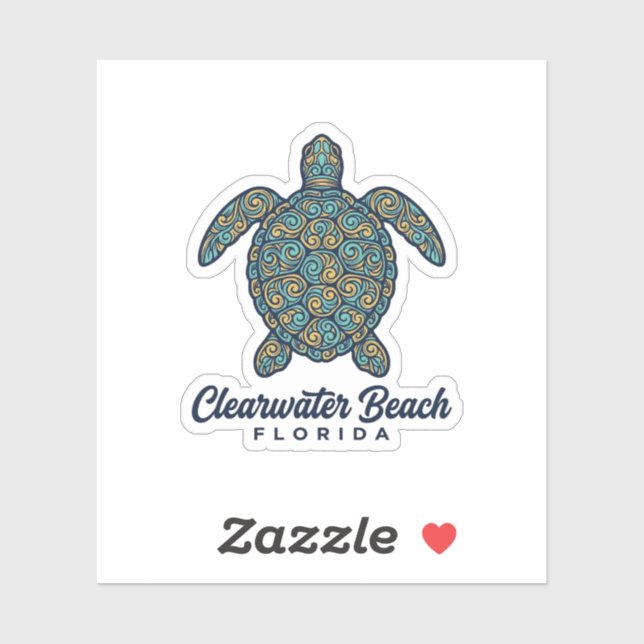 Sticker Plage de Clearwater Floride Tortue de mer Vector D (Feuille)