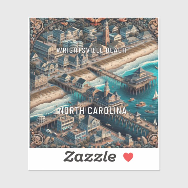 Sticker Plage de Wrightsville Caroline du Nord 3 pouces Vi (Feuille)
