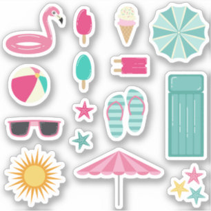 Sticker Plage d'été rose Turquoise