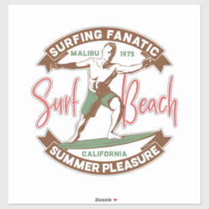 Sticker plage fanatique de surf