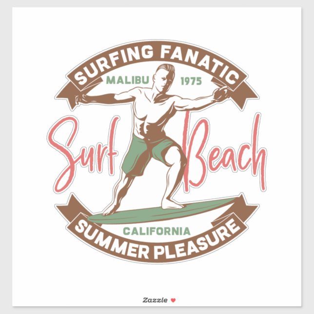 Sticker plage fanatique de surf (Feuille)