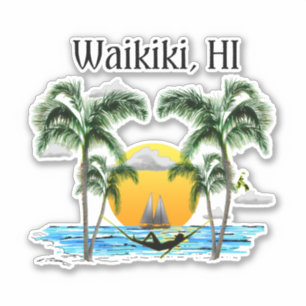 Sticker Plage Sunset Waikiki Hawaii