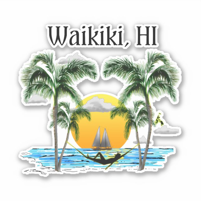 Sticker Plage Sunset Waikiki Hawaii (Devant)