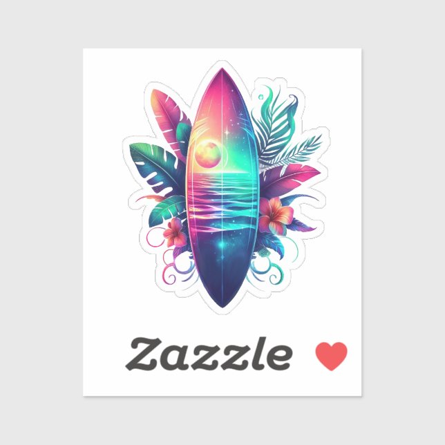 Sticker Plage Tropical Surboard (Feuille)