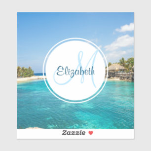 Sticker Plage tropicale pittoresque avec Monogramme de hut