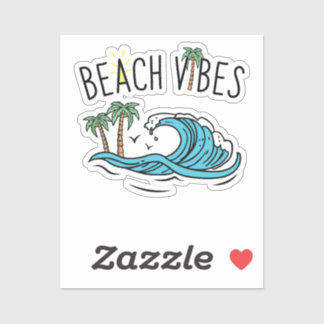 Sticker Plage vibes océan vagues palmier coucher de soleil