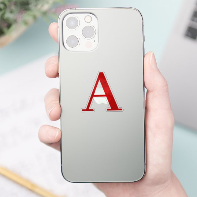 Sticker Plain Modern White Red Monogram Initial Letter (Téléphone)
