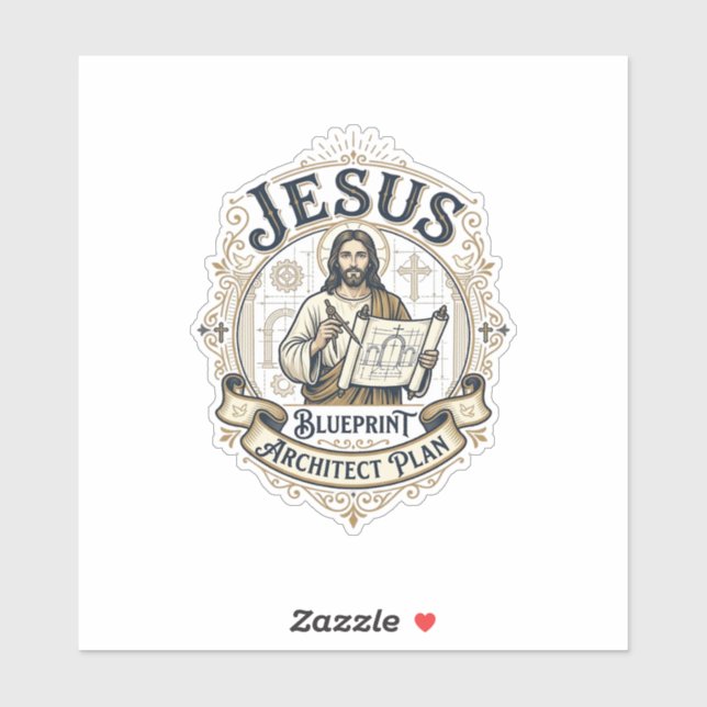 Sticker Plan de Jésus Architecte Blueprint Jésus Plan de J (Feuille)