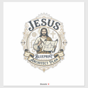 Sticker Plan de Jésus Architecte Blueprint Jésus Plan de J