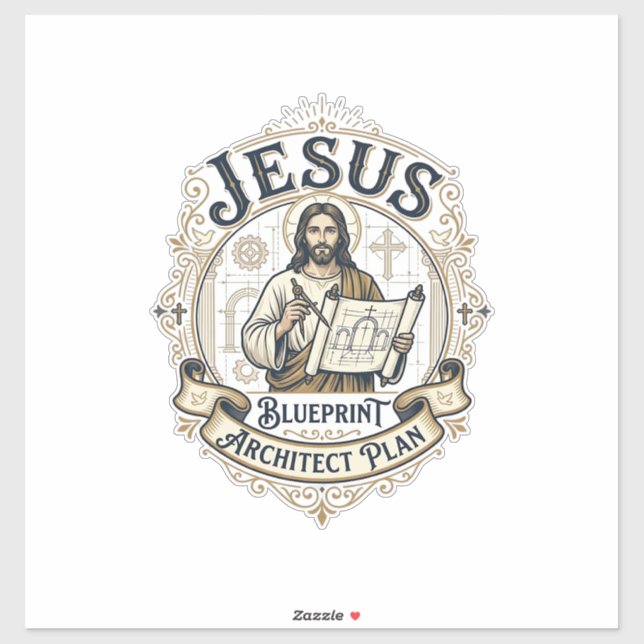 Sticker Plan de Jésus Architecte Blueprint Jésus Plan de J (Feuille)