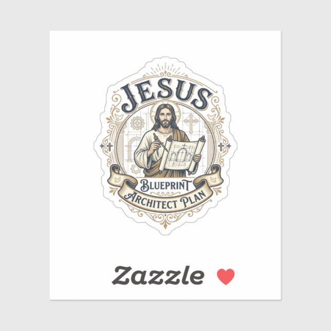 Sticker Plan de Jésus Architecte Blueprint Jésus Plan de J (Feuille)