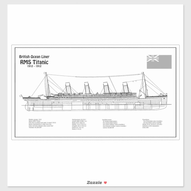 Sticker Plan directeur des navires en Titanic RMS BD (Feuille)