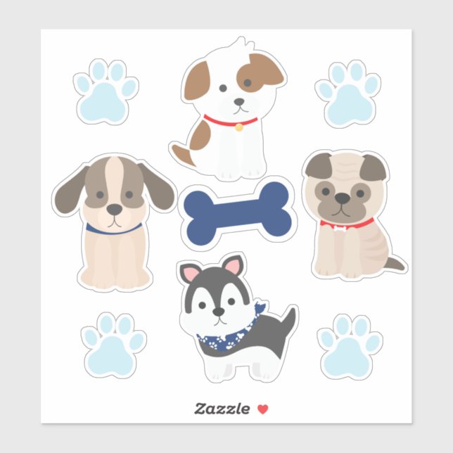 Sticker Planche d'autocollants Chien Bleu (Feuille)