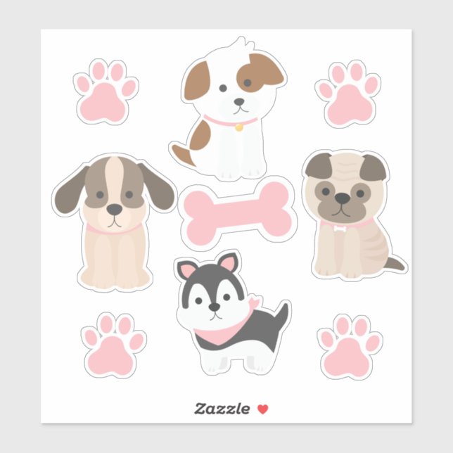 Sticker Planche d'autocollants Chiot Rose (Feuille)