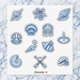 Sticker Planche d'autocollants coquillages rayures marines