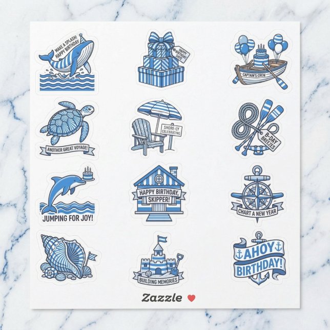 Sticker Planche d'autocollants d'anniversaire de marin cab (Coastal charm for your party.)