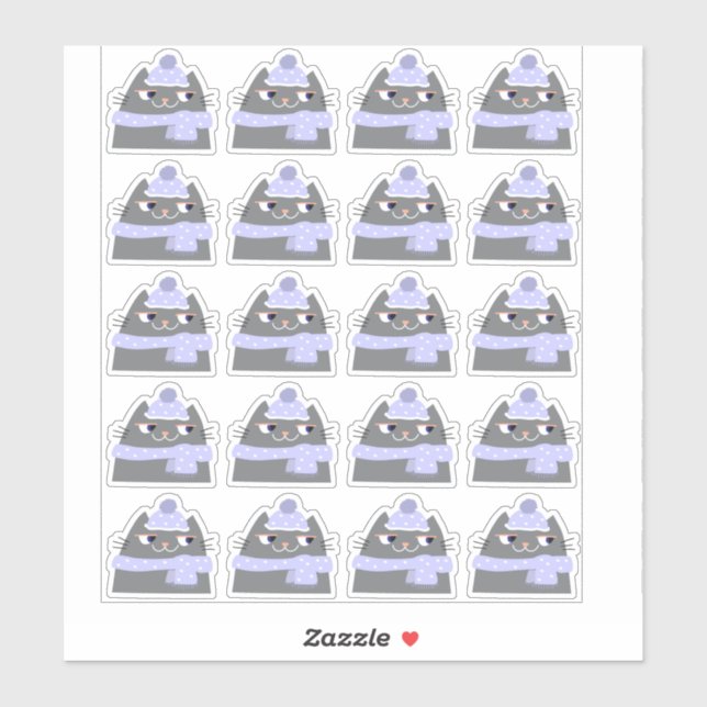 Sticker Planche d'autocollants de chat d'hiver 20 chatons  (Feuille)